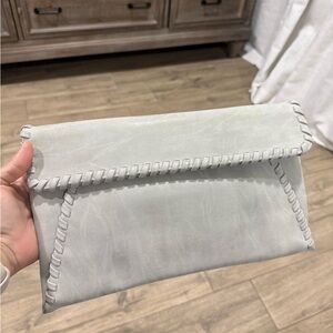 Light Gray Whipstitch Fold-Over Clutch